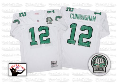 Men's Authentic Randall Cunningham Mitchell and Ness Jersey White Road - #12 Throwback NFL Philadelphia Eagles